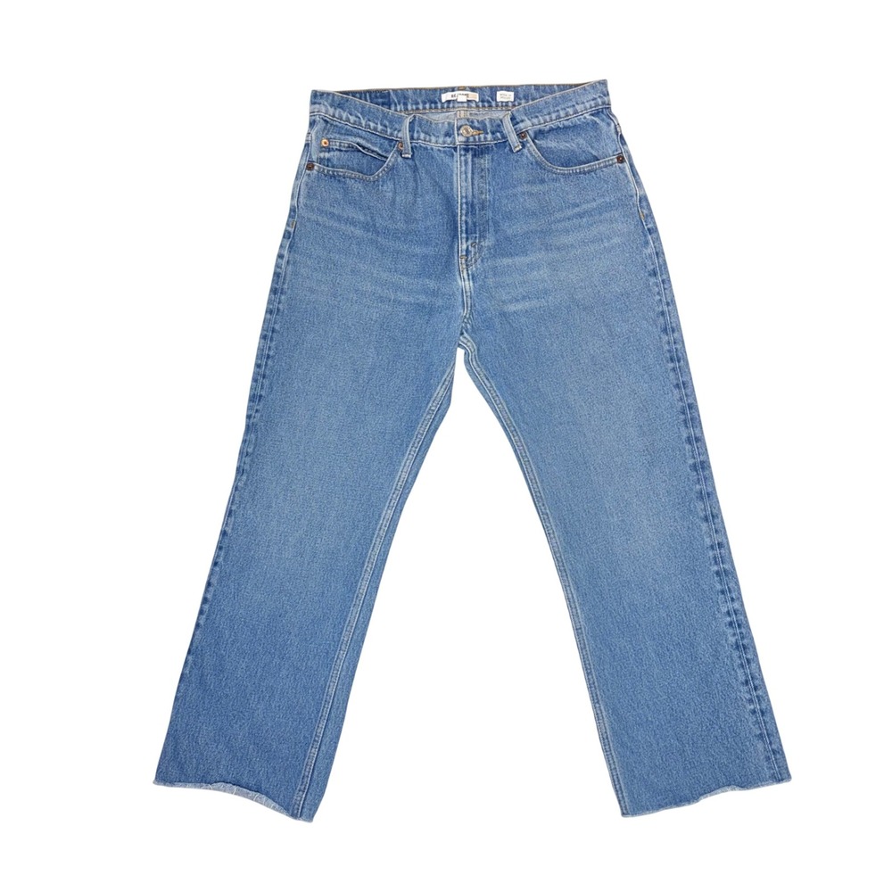 RE/DONE High Rise Stove Pipe Jeans Blue Straight Leg Raw Hem 31